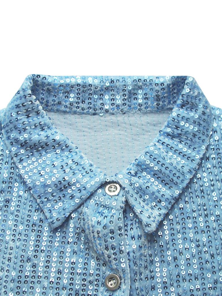 Autumn/Winter Versatile Suede Lapel Shirt with Sequins and Beads