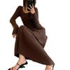 Sukienka dzianinowa slim fit w stylu Hepburn: Elegancki Wysoki Stan, Długi Rękaw, Okrągły Dekolt, na Jesień/Zimę