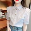 Summer 2025 New Women's Cotton Shirt Western Style Niche Short-sleeved Lace Blouse 925