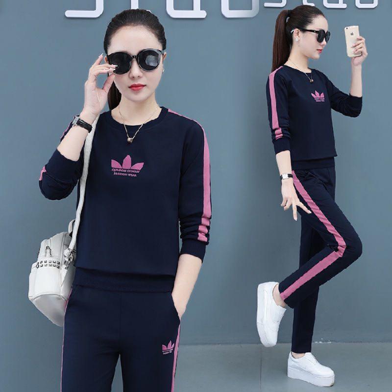 

Autumn 2025 Women s Korean Style Casual Sportswear: Plus Size, Loose Slimming Long Sleeve Running Two-Piece Set. 3XL королівський синій колір