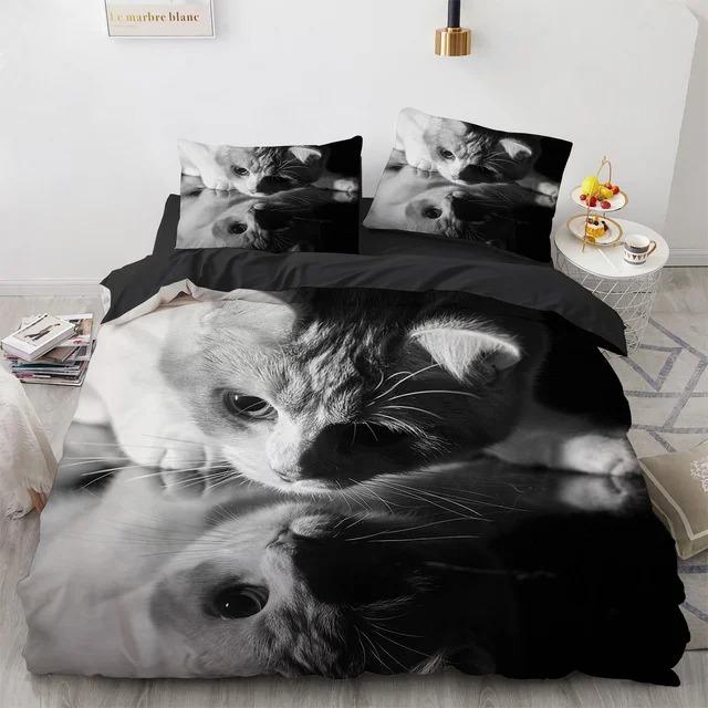 3D Cat Bedding Set Luxury Animal Duvet Cover With Pillowcase Queen King Single Double Size For Girls Boy Polyester Quilt Cover
