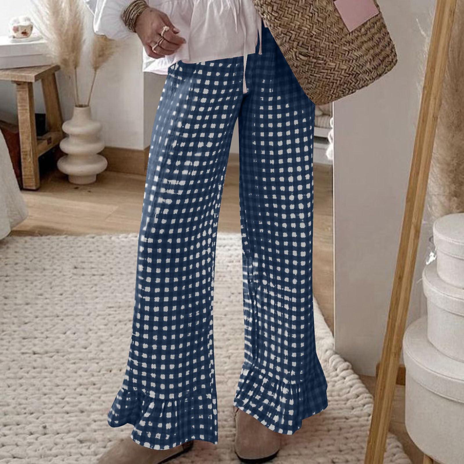 

Женские брюки с оборкой по низу, на кулиске, с эластичной талией, удобные, свободные брюки палаццо с карманами L тёмно-синий