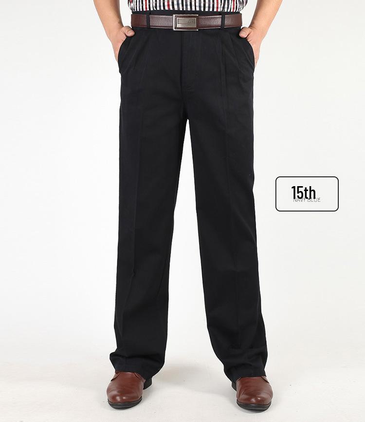 Men’s High Waist Cotton Pleated Loose-Fit Pants for Spring & Autumn