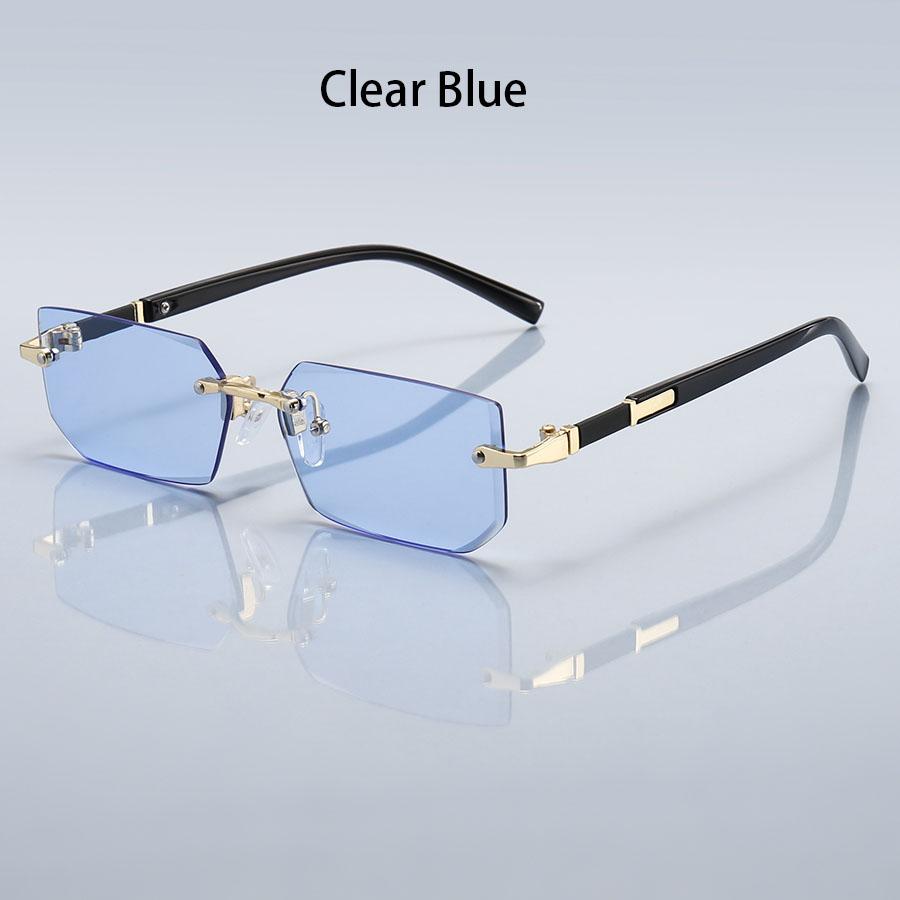 Luxury Rimless Business Rectangle Gradient Lens Unisex Fashion safety goggles  Women Men  Colored lenses Metal Frame Glasses