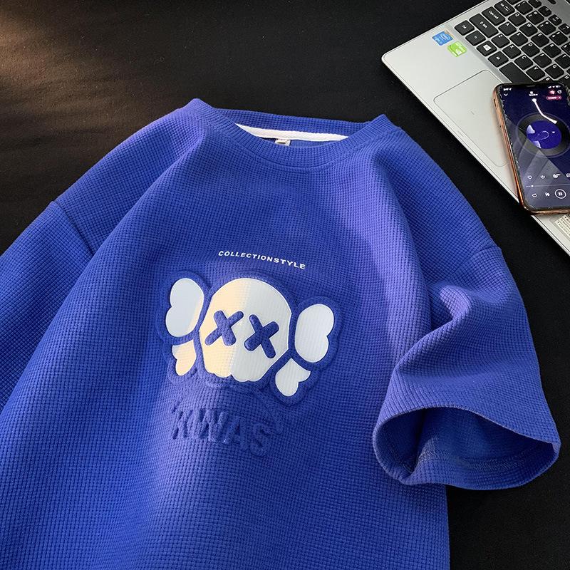 

Футболка с коротким рукавом для мужчин, летняя свободная мужская одежда, модный бренд, плотная парная одежда с коротким рукавом 3XL синий