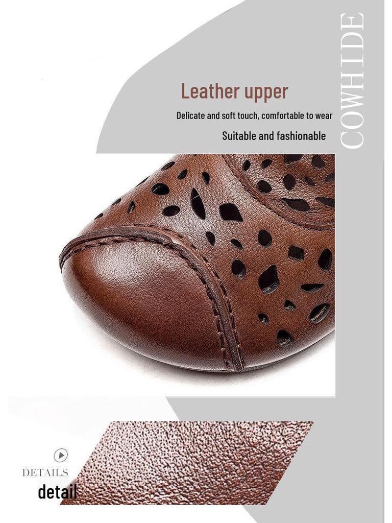 2025 Summer Women's High-Top Slip-On Cowhide Sandals - Comfortable Flat Soles