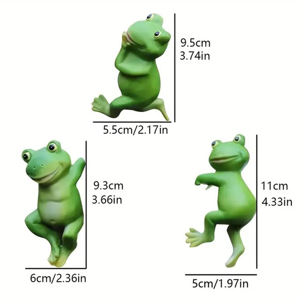 3Pcs Mini Frog Figurines Flower Pot Decor Green Resin Frog Garden Ornament Cartoon Frogs Statue Micro Landscape Decoration