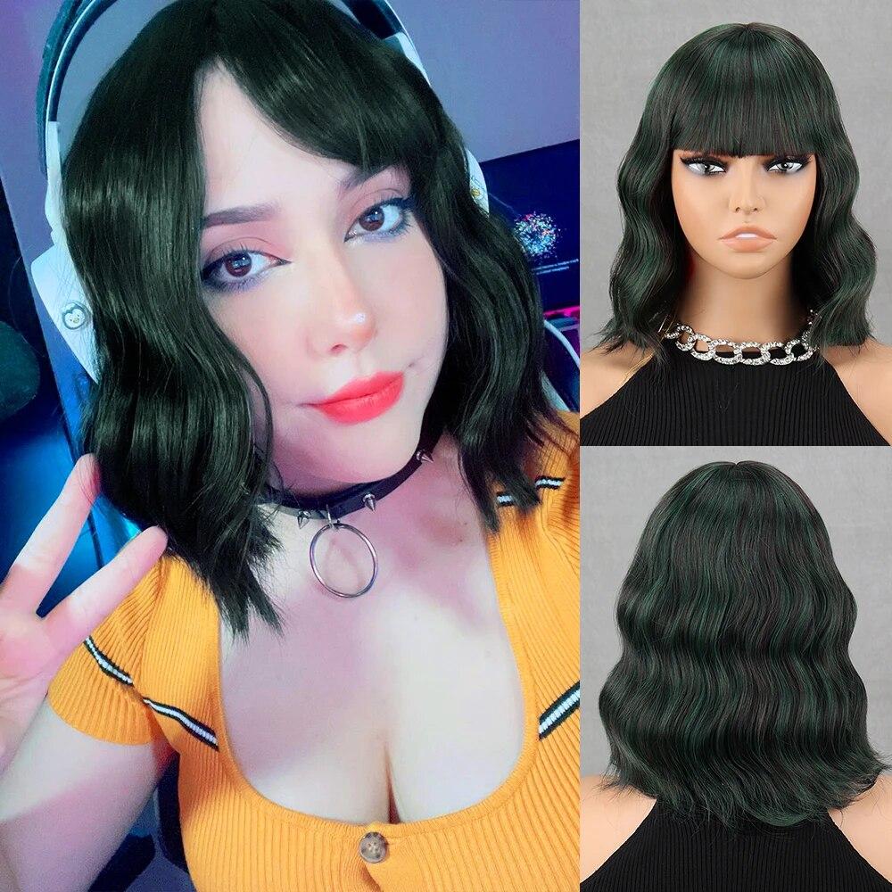 XINRAN Peruca curta bob marrom azul escuro sintética feminina franja azul escuro rosa preto peruca lolita festa cosplay uso diário cabelo natural