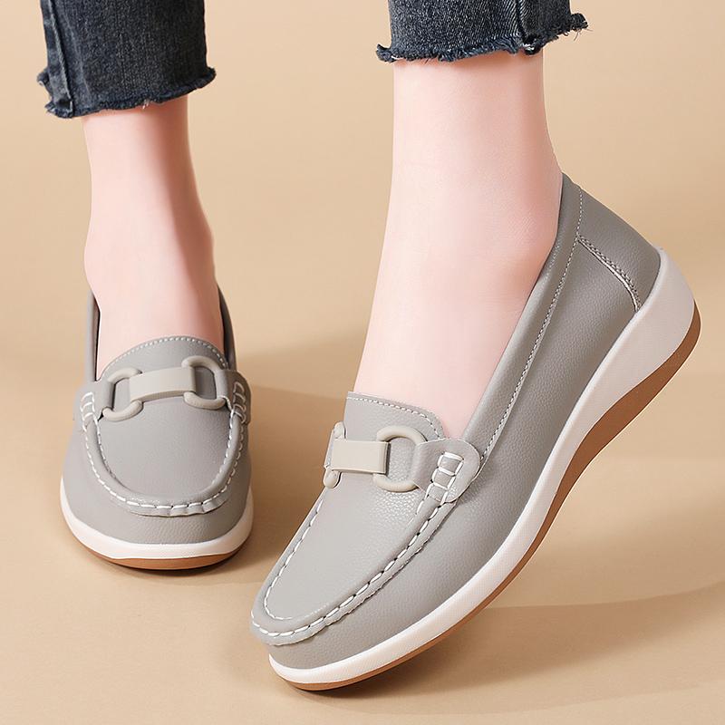 Fashion Wedge Shoes Women 2025 New Casual Classic Fashion Elegant Leather Shoes Comfortable Female Walking Footwear