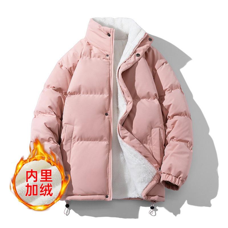 Fleece padded jacket winter solid color thickened padded jacket couple loose versatile padded jacket men's and women's clothing