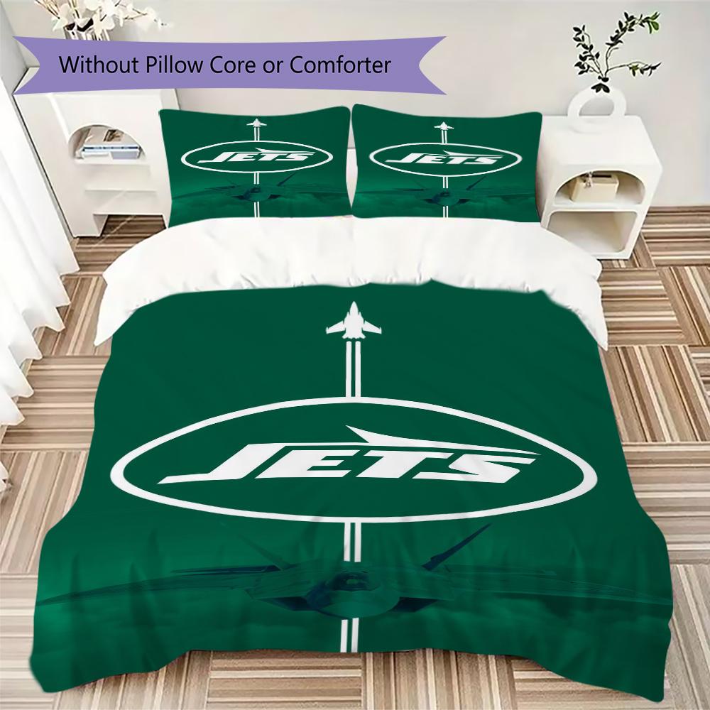 New York Jets Muster Bettwäsche Steppdecken-Set Bettbezug Kissenbezug Heimdekoration Geburtstagsgeschenk (1*Bettbezug + 2*Kissenbezug ohne Füllung)