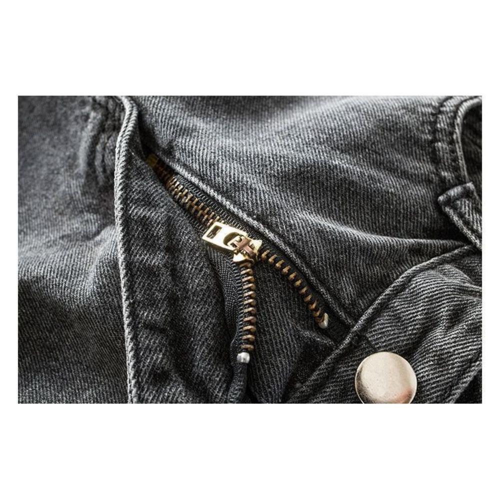 Grey Denim Shorts Women's Summer New Style Tassel High Waist Rough Edge Loose Hole Pants