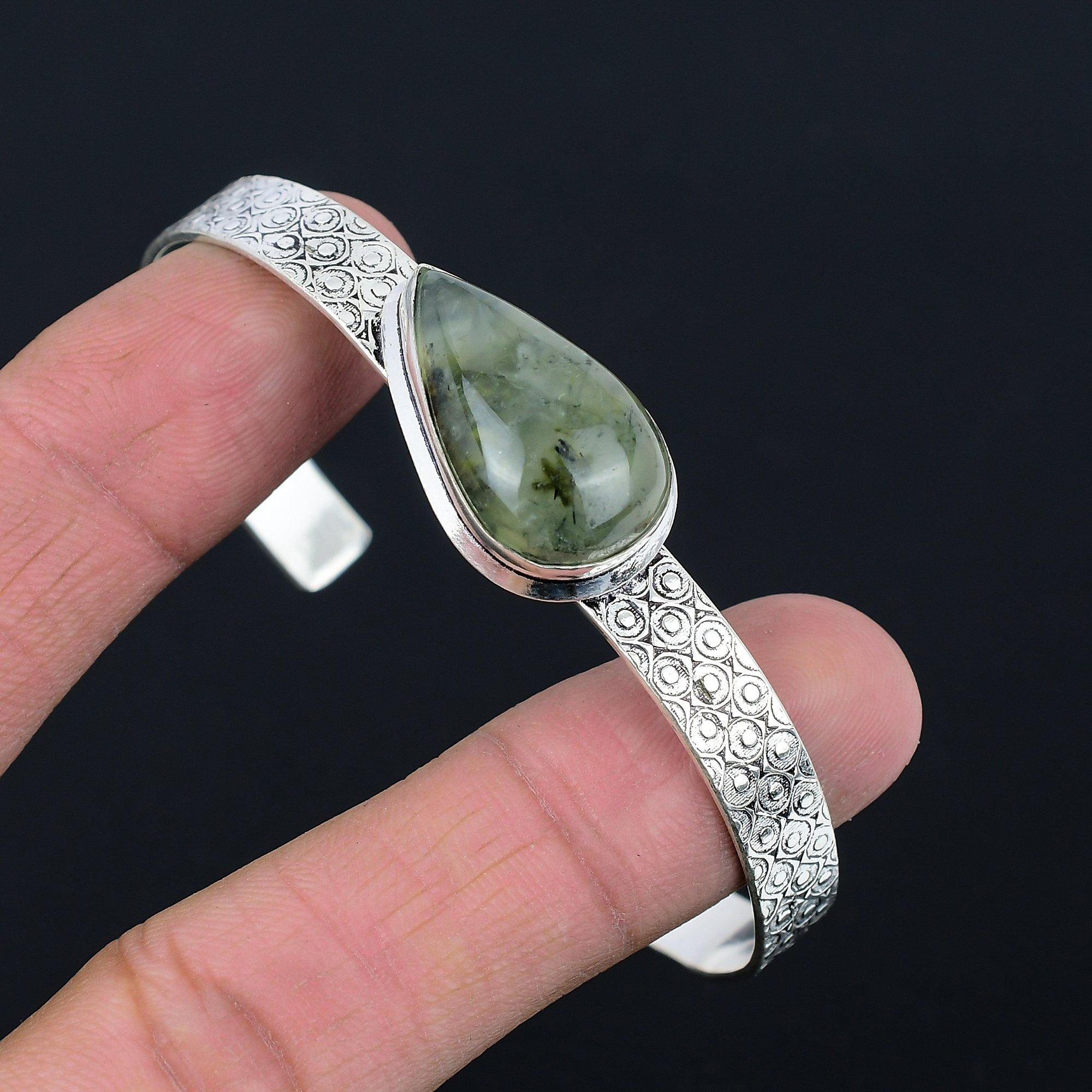 

Daughters Day Deal 925 Sterling Silver Natural Moss Prehnite New Bangle Bracelet Adjustable