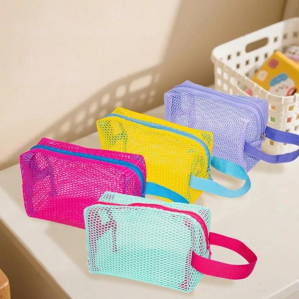 New Dopamine Cosmetic Storage Bag Large Capacity Mesh Coin Purse Handheld Lightweight Toiletry Bag Travel