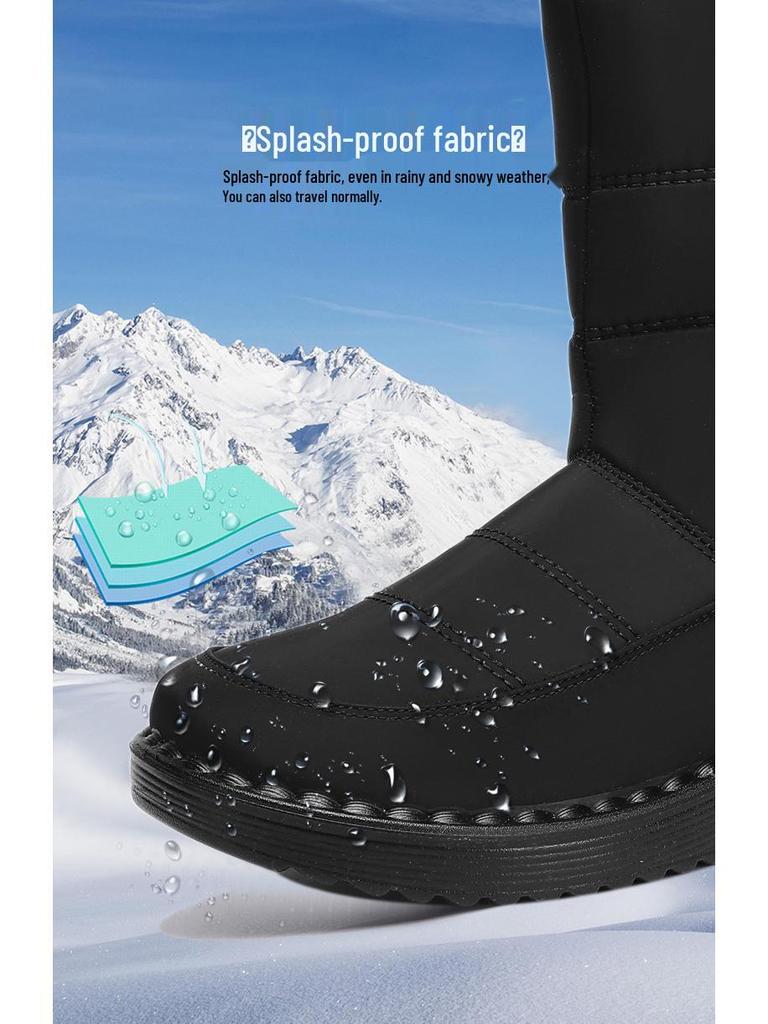 Women's Winter Fleece-Lined Long Snow Boots - Cotton, Polyurethane, Warm and Thickened for Outdoor Sports