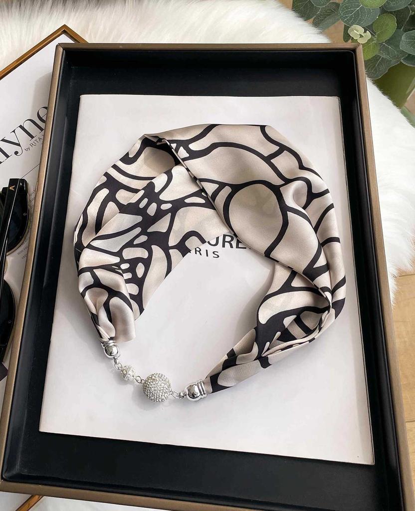 Magnetic Buckle Silk Scarf Headband Internet Celebrity New Magnetic Buckle Bracelet Small Long Women's Summer Casual Necklace Diamond Neck Band
