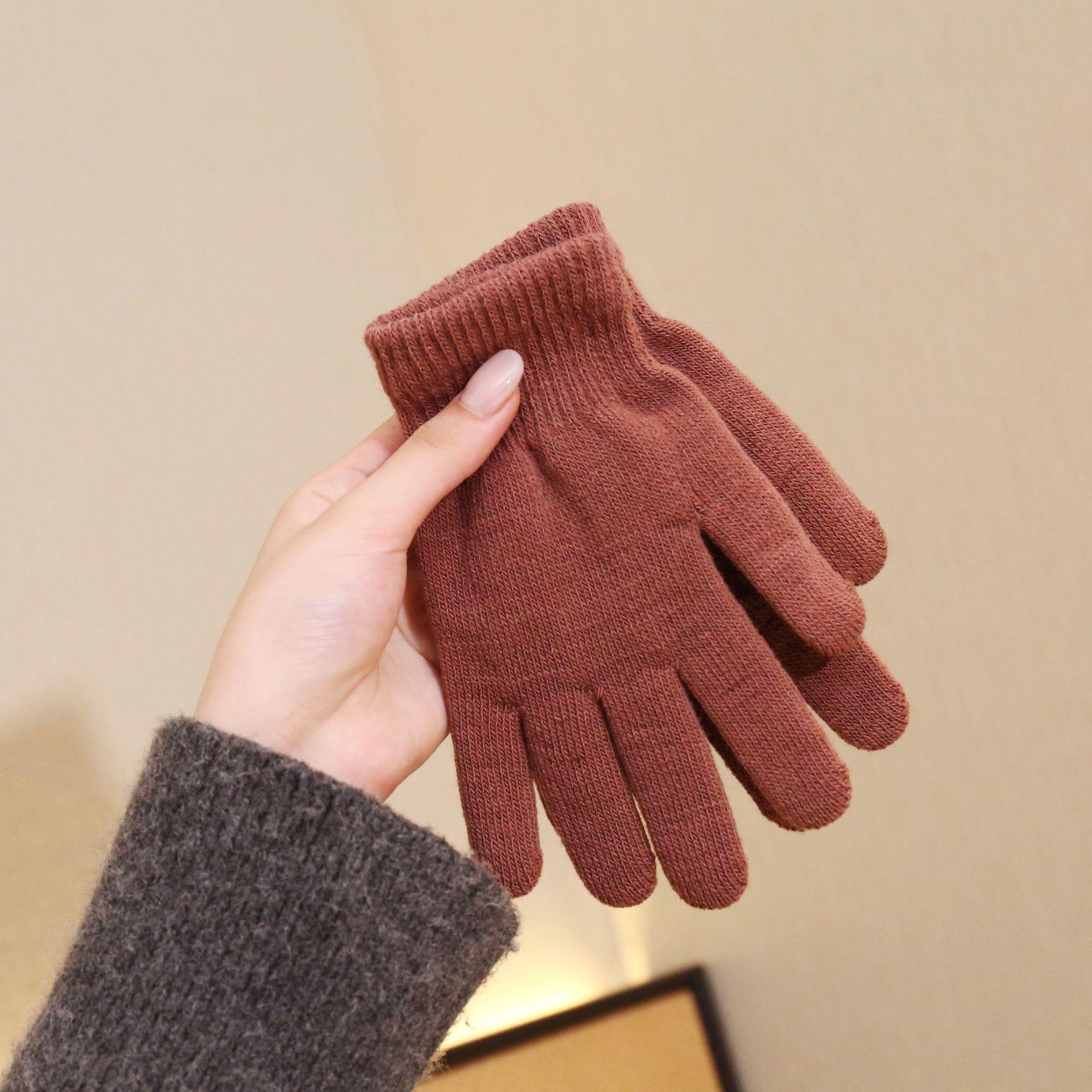 

Однотонні в язані вовняні рукавички: Унісекс, тепла оксамитова підкладка, еластична, п ятипальцевий дизайн для осені/зими, ідеально підходить для студентів та велосипедистів кавовий