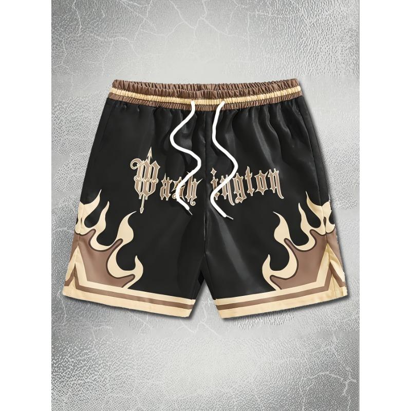 Men s stylish printed beach shorts with letters Washington pattern 3D M