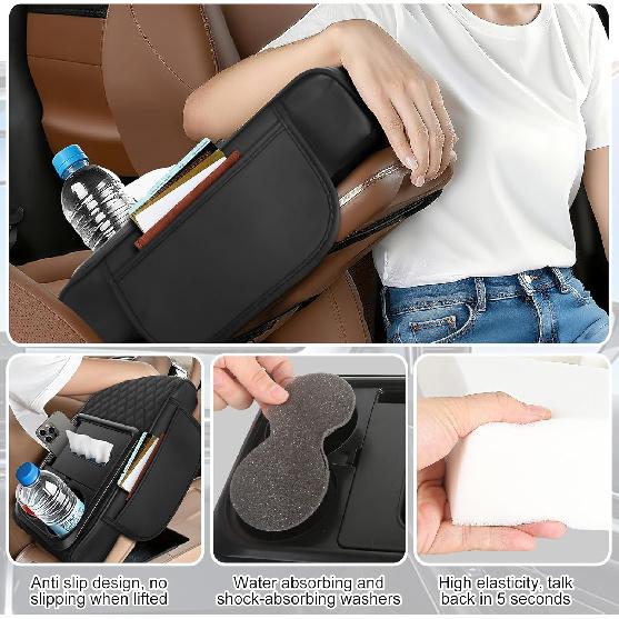 5-in-1 Arm Rest Cover Universal Armrest Storage Box for Car Upgrade Memory Foam Console Cover with Cup Phone Tissue Box Holder(Black)