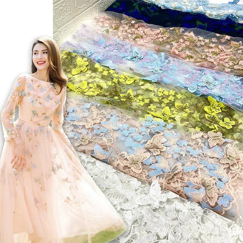 3D Butterfly Floral Embroidery Fabric Lace Mesh Voile Clothes Dress Material Suit DIY Fabric Sewing Craft Clothing Supplies