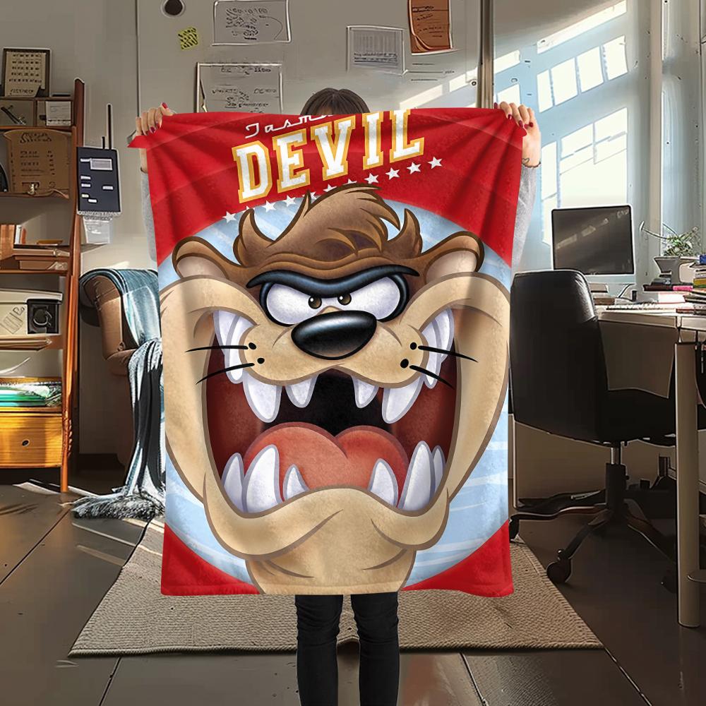1 ks Flanelová deka s potiskem Tasmánského ďábla, Vysoce kvalitní, Pro všechna roční období, Domácí dekorace, Teplo a pohodlí, Perfektní jako vánoční dárky
