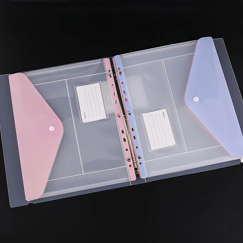 6pcs A4 High-Capacity Loose-Leaf File Bags with 11-Hole Binding Rings,Expandable Button and Label Pockets,Suitable for School