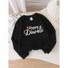 Girls Soft Crewneck SweatshirtHappy Diwali Festival Candle Print Design with Cute Creative Print, Casual All-Match for Fall Winter