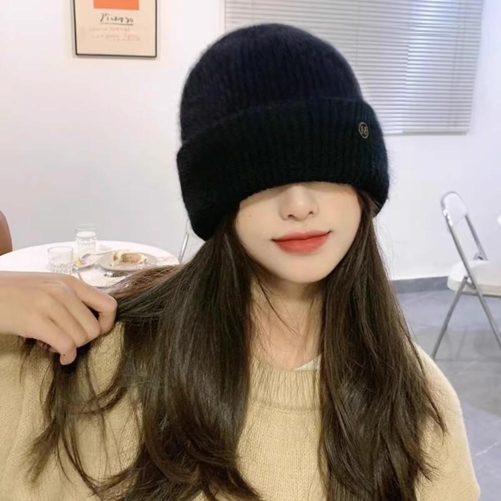 Fashion Women Winter Hat Thicken Winter Warm Plush Earmuff Knitted Hat Solid Color Windproof Ladies Pullover Hats