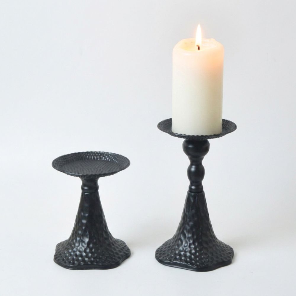 Black Iron Candle Holders Metal Low Profile Design Iron Candlestick Stand Table Decoration Decorative Candle Stand