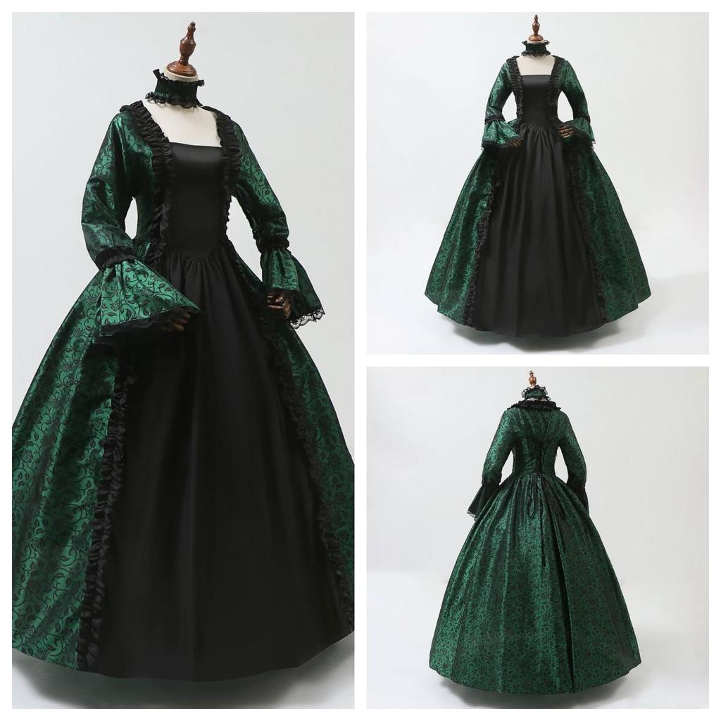 Cosplay Dress Medieval Flare Sleeve Party Gown Gothic Floral Robe