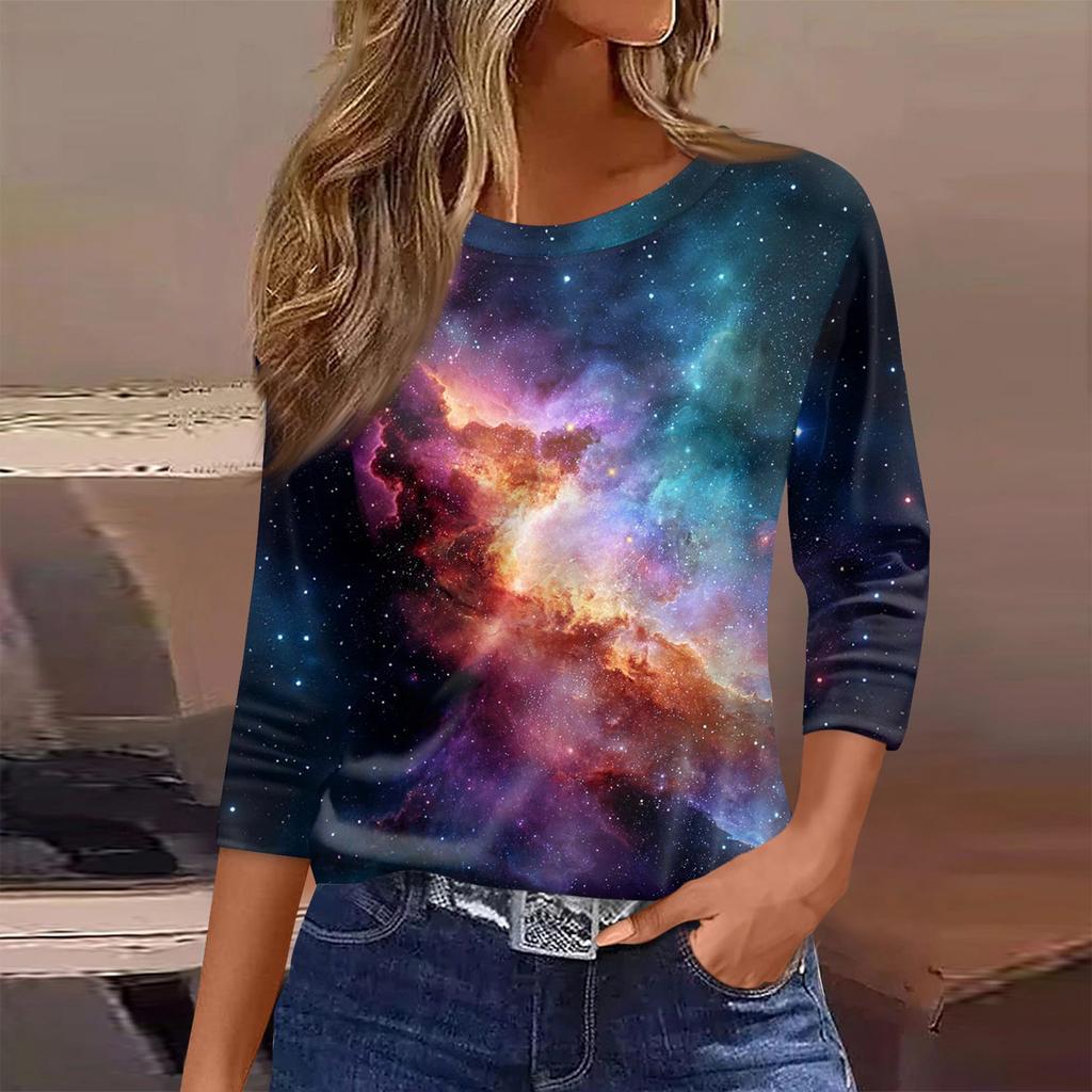 Damen T-Shirt Print 3/4 Ärmel Alltagsmode Wochenende Basic Rundhals Normales Oberteil