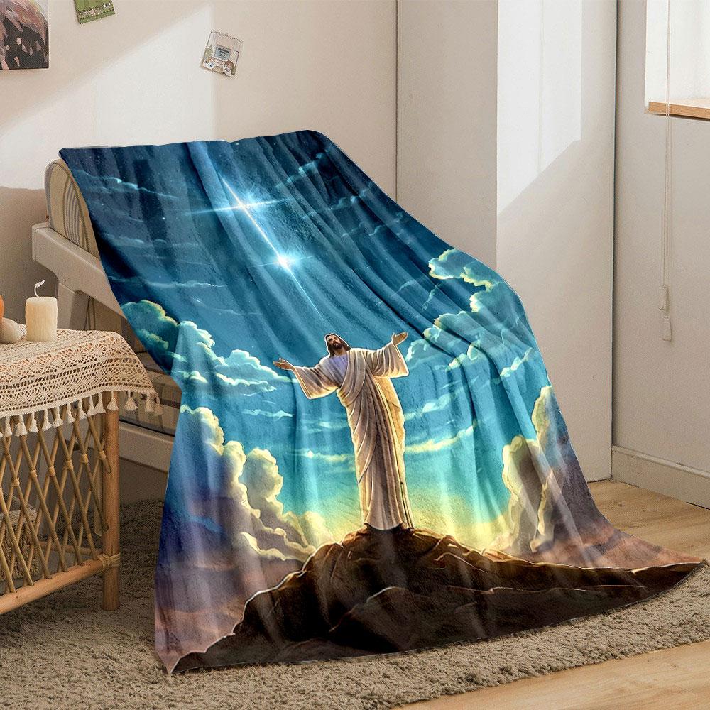 Jesus Cross Starry Sky Blanket Printed Blanket for Living Room Bed Couch lunch break Soft Cozy Blanket for Friend's festival Gift
