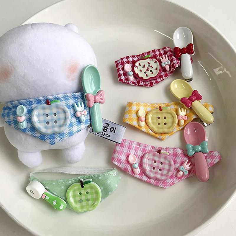 Self Deprecating Bear 10cm Doll Apple Bib Accessories Soft Cotton Plush Gift for Kids Display Shelf