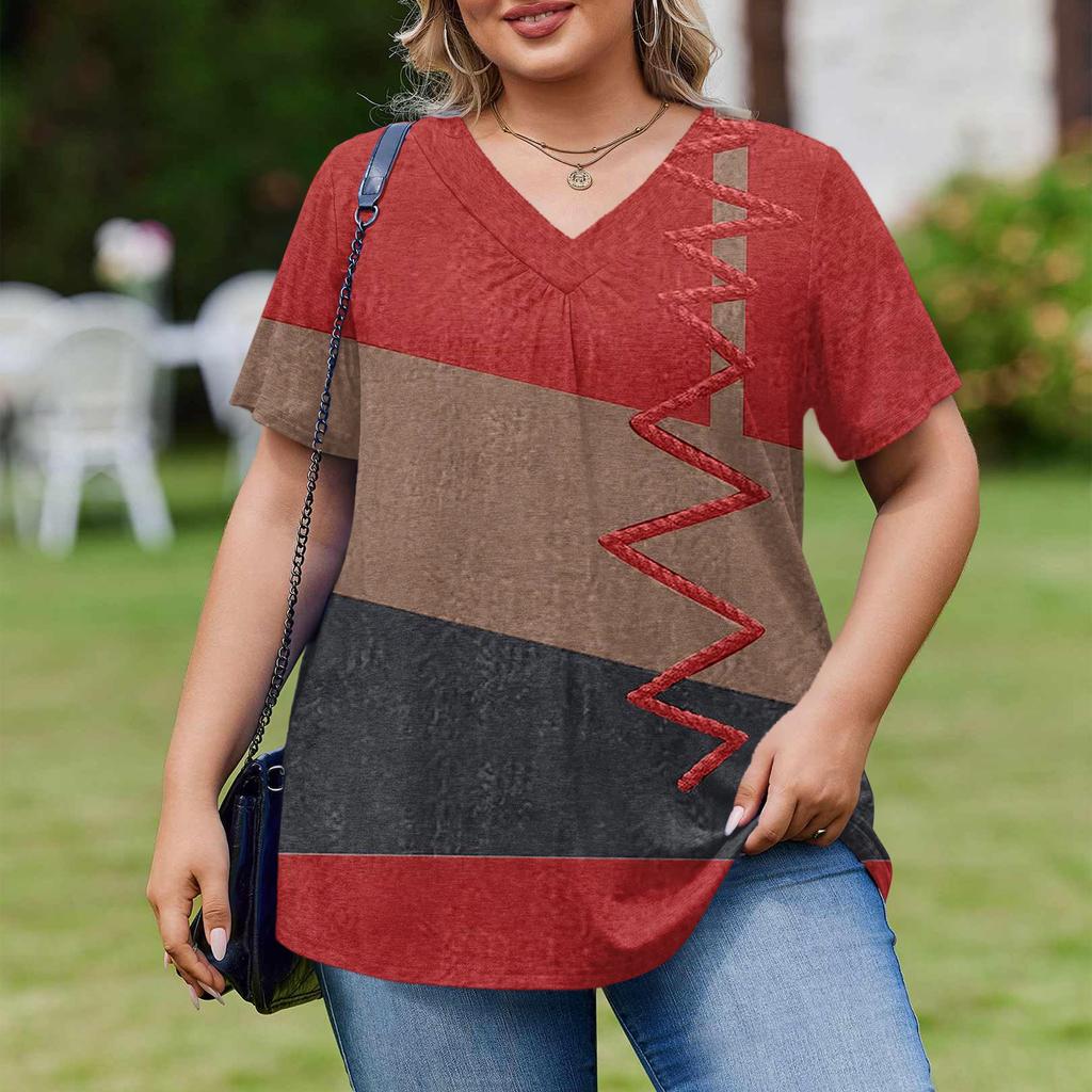 Women's Plus Size Fashionable Casual Loose-Fit Short Sleeve Elegant V Neck Blouse For Work