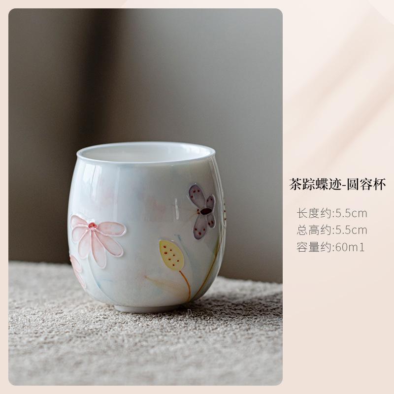 

60ml Hand-painted Layered Flower Butterfly Teacup Retro Tea Bowl Mug Tea-tasting Smelling Cup Jianzhan Master Cups Drinkware
