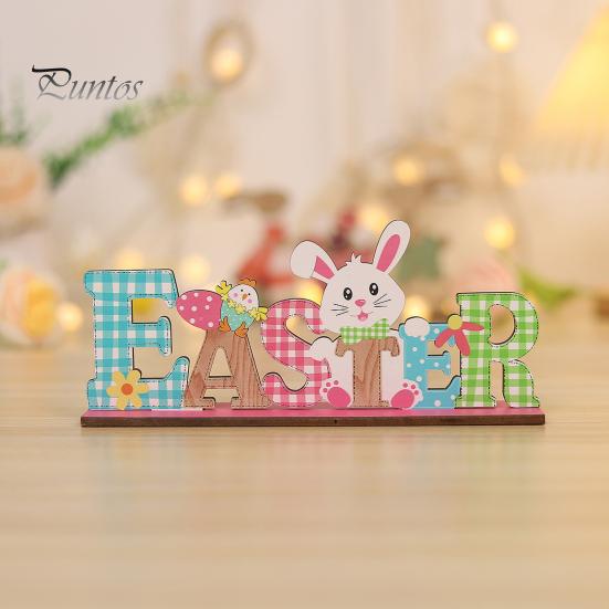 Ornamento pasquale in legno dai colori vivaci, motivo a gnomo con fiore e coniglio, decorazione da tavolo per la casa e le feste.
