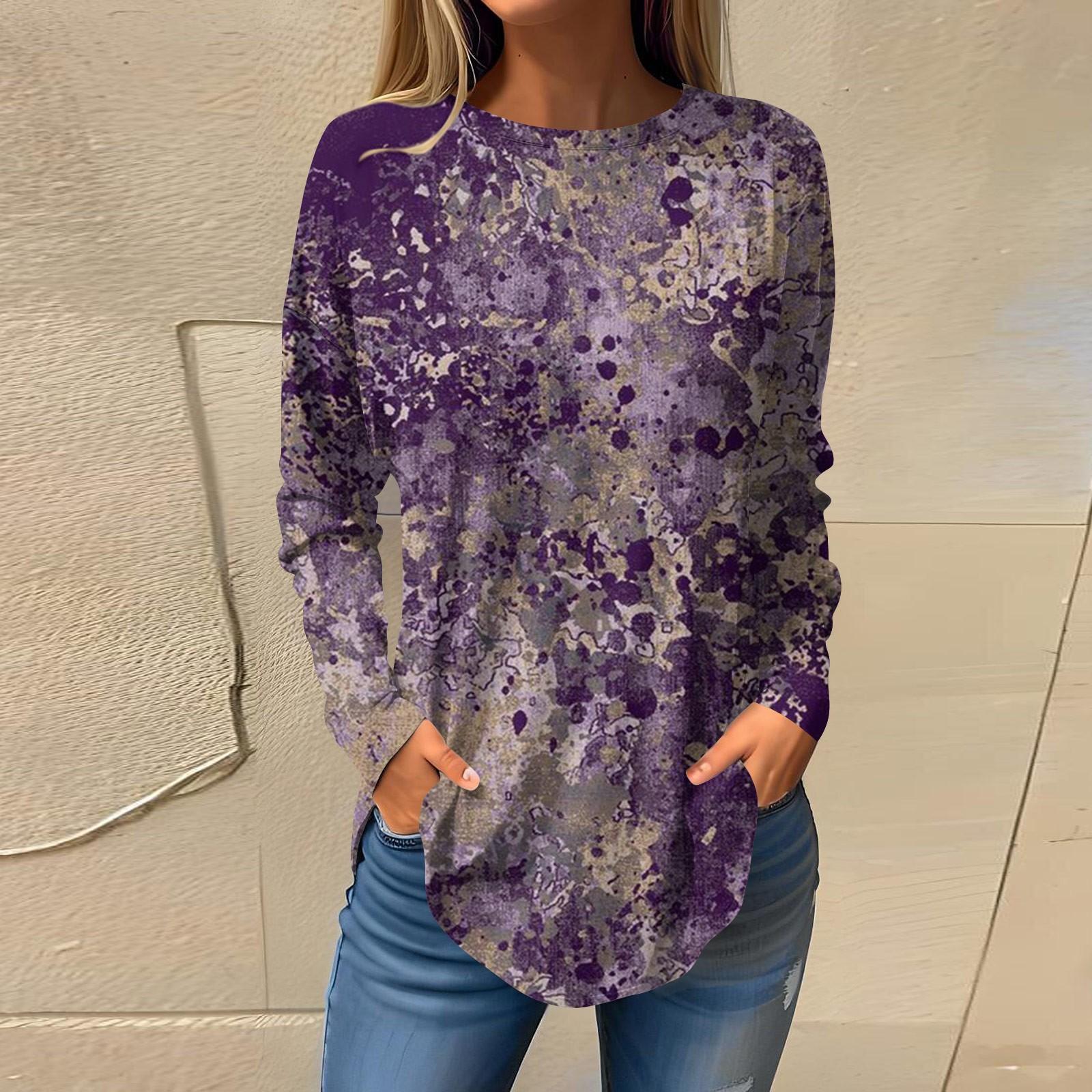 

Футболки для жінок осінні повсякденні модні пуловери з довгими рукавами з принтом XXL фіолетовий