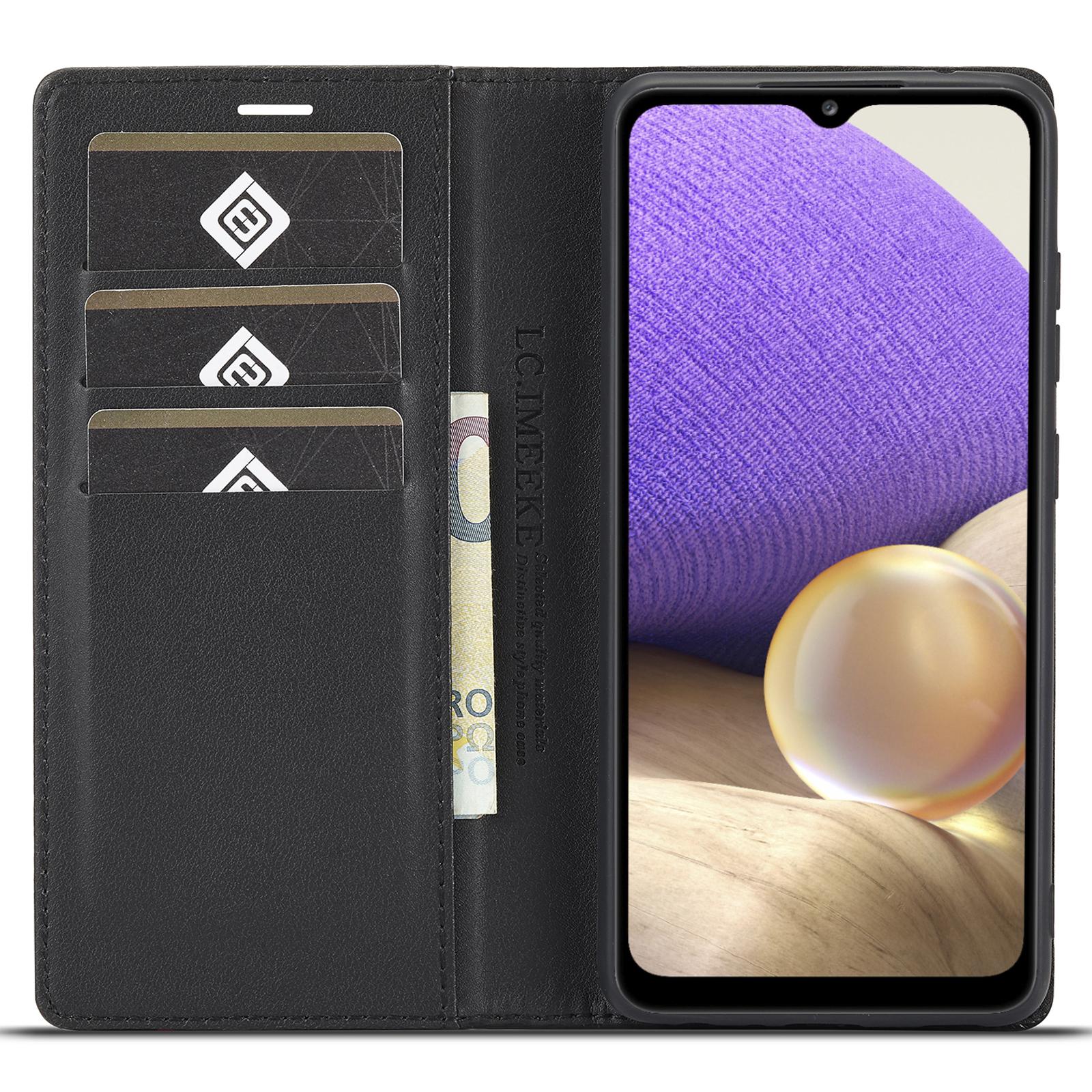 

LC.IMEEKE for Samsung Galaxy A33 5G PU Leather Carbon Fiber Texture Flip Case Stand Hidden Magnetic Adsorption Shockproof Wallet Cover Vertical Stripe