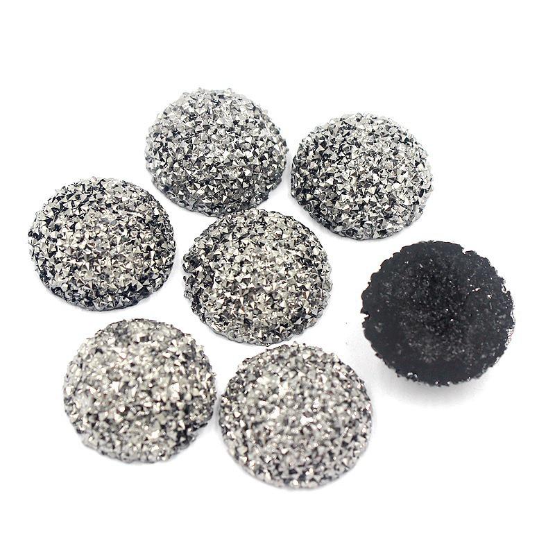 Lux Black Silver Rhinestone Resin Accessories: Half-Round DIY Earring, Hair Clip, Phone Case Material.