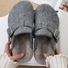Kidmi Women's Slippers Comfortable and Versatile Outdoor Shoes Winter Grey Leather Shearling Closed-toe Felt Soft Mules