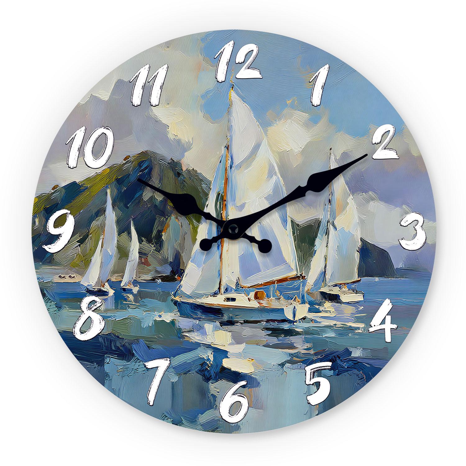 Impressionist First-Class Seaport High-Standard Sail-Craft First-Class Landscape Premium-Quality Wooden First-Class Wall Top-Grade Clock 10-16Inch (as the picture,10Inch)