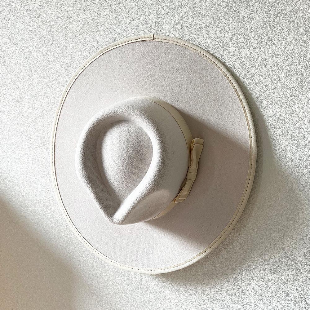 Elegant Fascinator Bow Tie Fedora Hat for Women 9.5cm Wide Brim Men Wool Church Jazz Hats Wedding Party Dress Cap