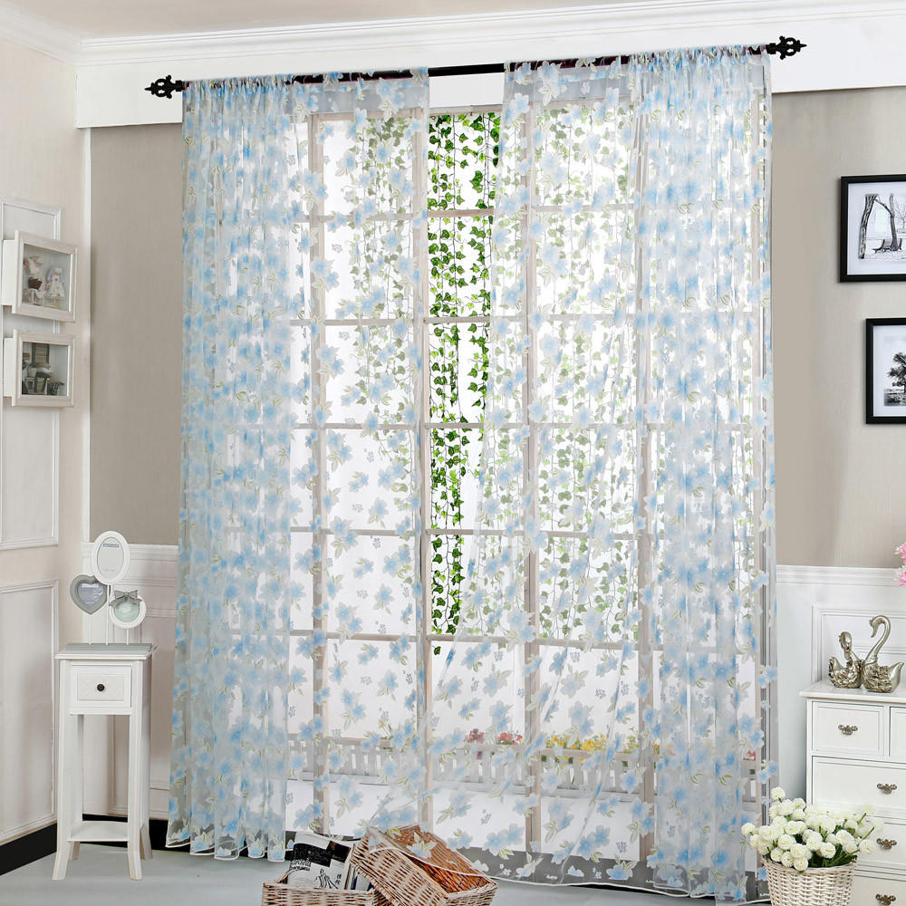 Flower Sheer Curtain Tulle Window  Voile Drape Valance 1 Panel Fabric
