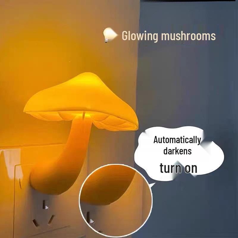 LED Mushroom Night Light: Inductive Sensor, Light-Controlled, Plug-In, Ins Style, Ideal for Bedroom Ambiance.