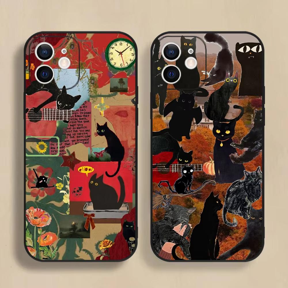 Funny Cartoon Black Cat Phone Case For iPhone 17 Air 16 E 15 14 13 12 11 Pro Max Plus Mini SE 2020 2022 Shockproof Cover Funda