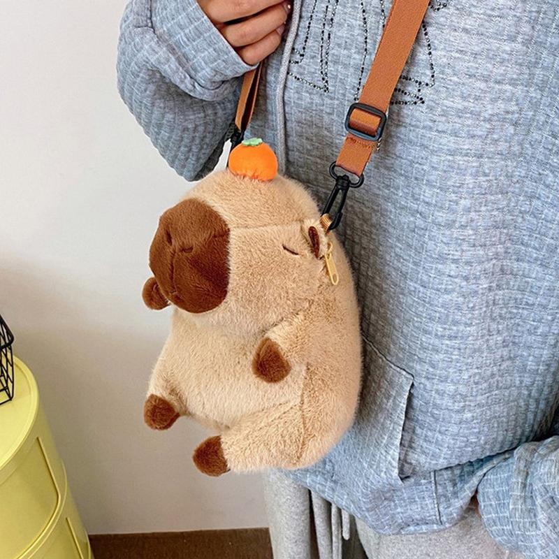Cute  Capybara Plush Backpack Large Capacity Capybara Crossbody Bag Handbag Soft Capybara School Bag For Girls Birthday Gifts