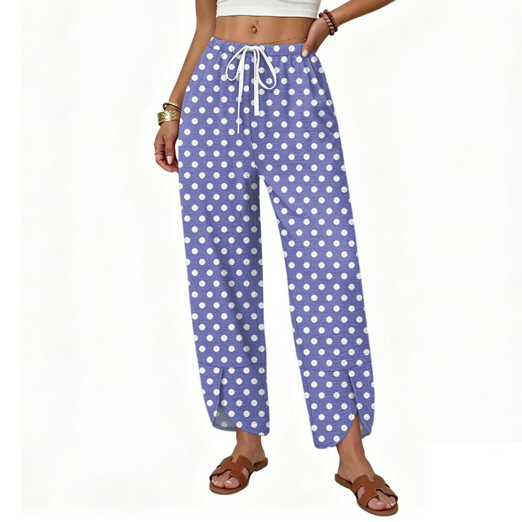 Women's Casual Wide Leg Drawstring Printed Pants with Loose Fit
