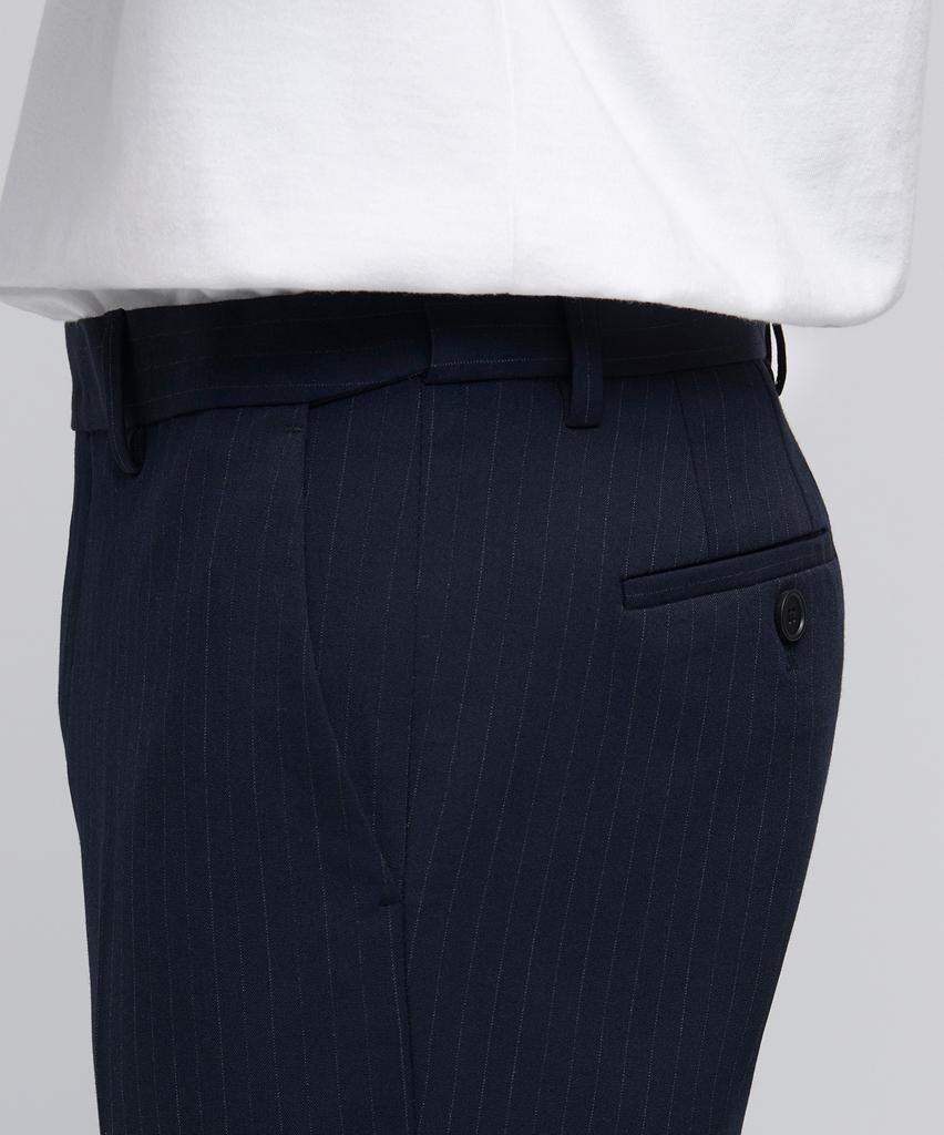 Musinsa Standard Pinstripe Tapered Hidden Banding Crop Slacks [Navy]