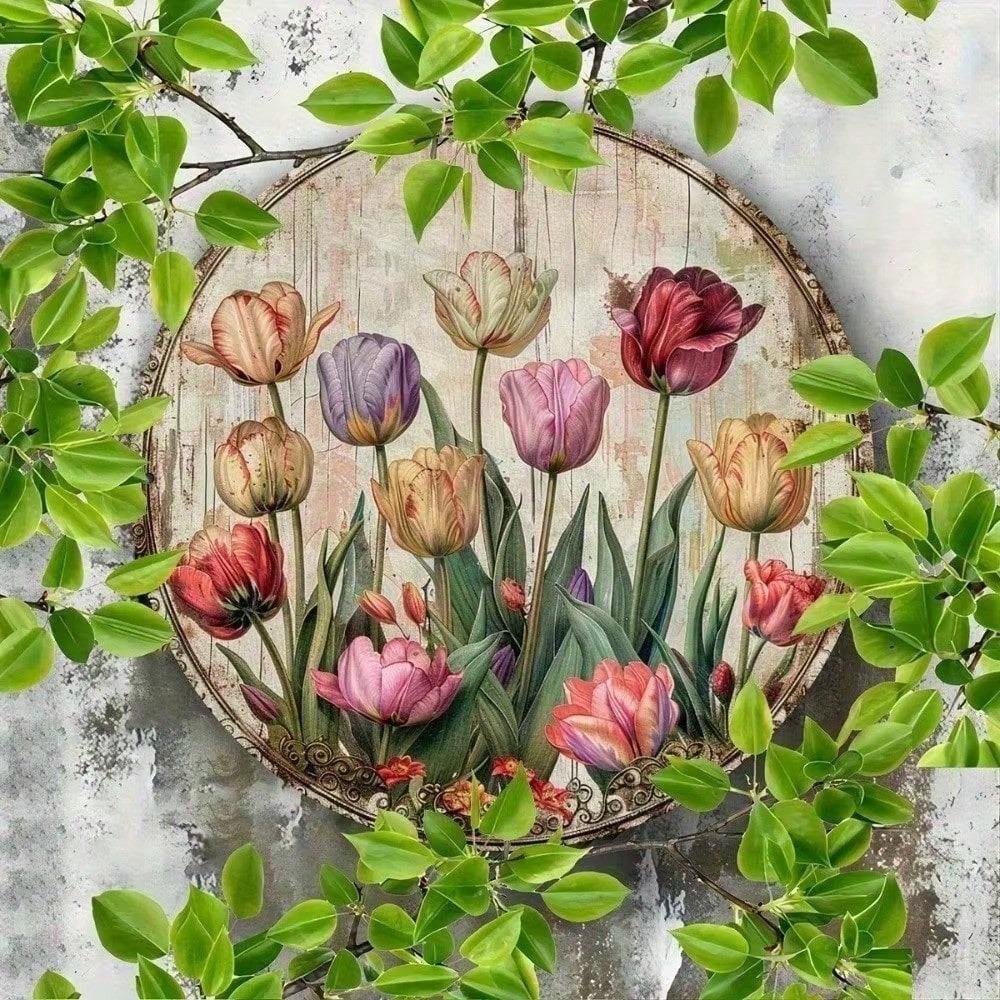 Vintage Tulip Floral Metal Tin Sign 8x8 Inch Rustic Wall Art Home Decor Handmade Painting