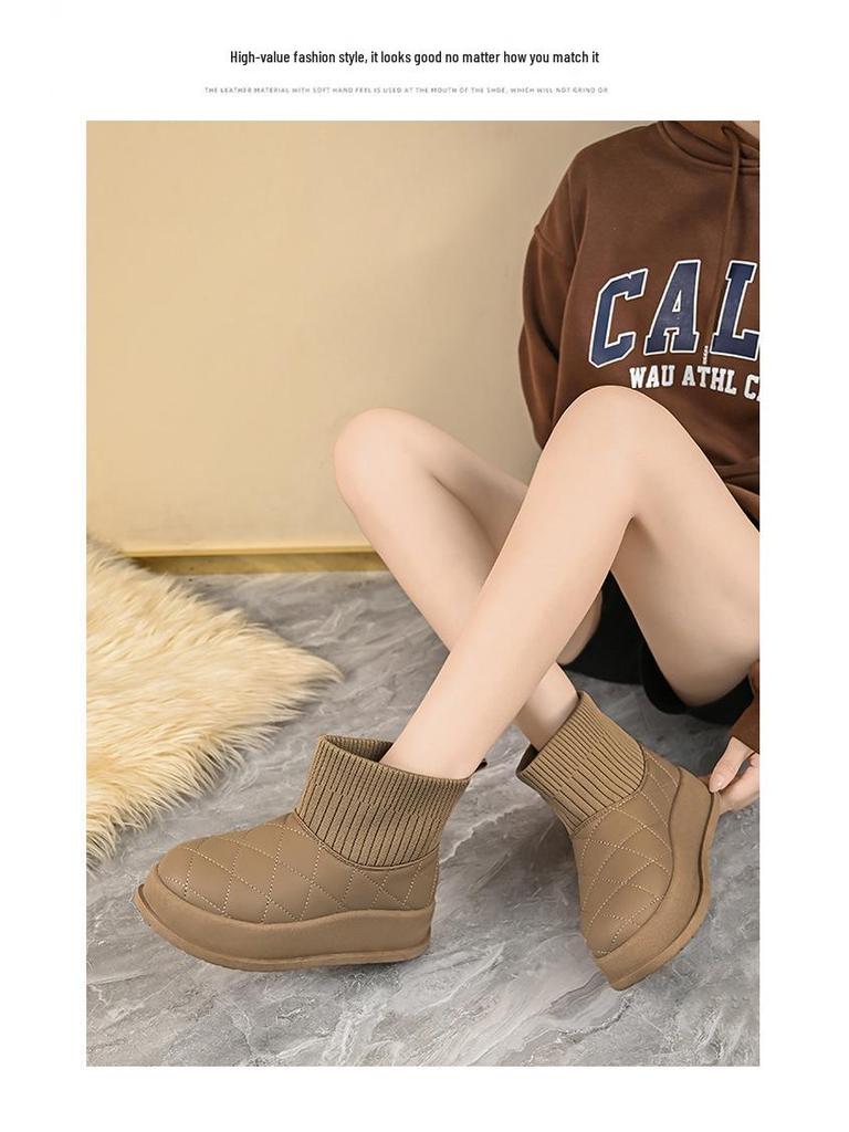 Women's Fleece-Lined High-Top Snow Boots, 2025 Winter Collection - Trendy Korean Style, Thickened for Warmth, Short Design